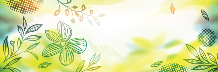 Frame made of organic shapes, flowers and leaves, hand drawn elements for design	