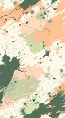 Obraz premium Abstract Green, Peach, and White Watercolor Splashes on White Background