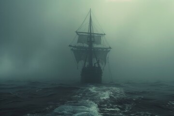 Fototapeta premium Ship Sailing Through Fog.
