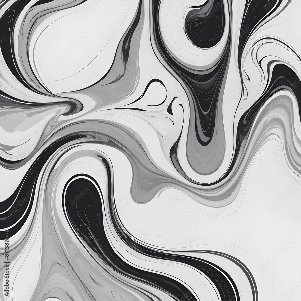 Aufkleber black and white abstract swirl pattern with fractal waves and curves