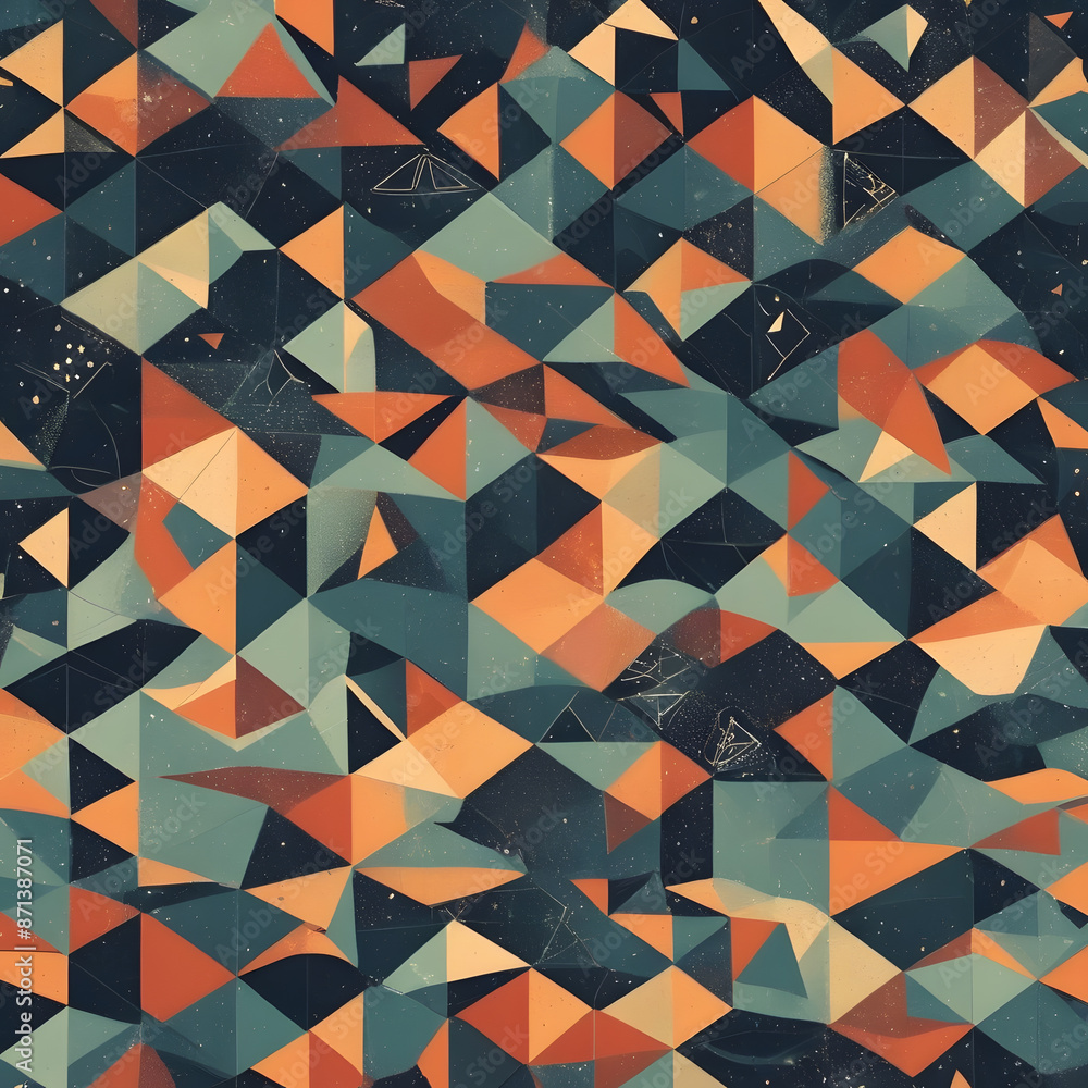 Poster geometric shapes and patterns: a background with various geometric shapes, such as triangles, circle