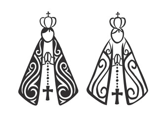 Set of illustrations in the scribble style of Our Lady of Aparecida, patron saint of Brazil. Vector illustration.eps