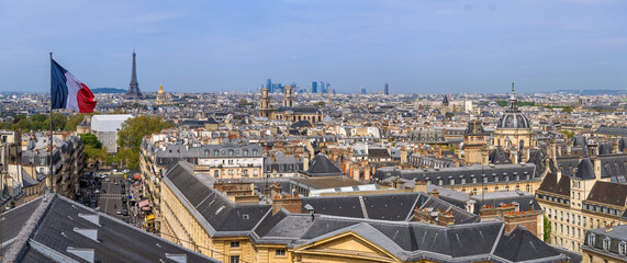 Rooftop View of Paris - A panoramic view of Paris, as seen from the cupola of the Panthéon, on a sunny Spring morning. Paris, France.