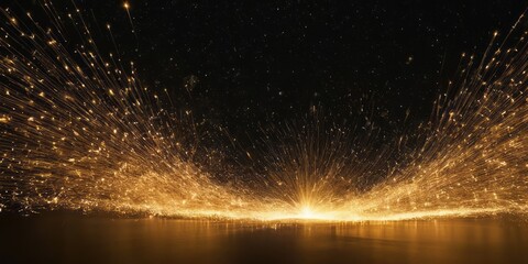 Sparks fly from a grinding wheel, illuminating the dark background with a golden glow