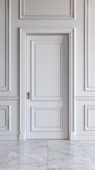 Obraz premium Elegant white interior door with classic molding and marble floor