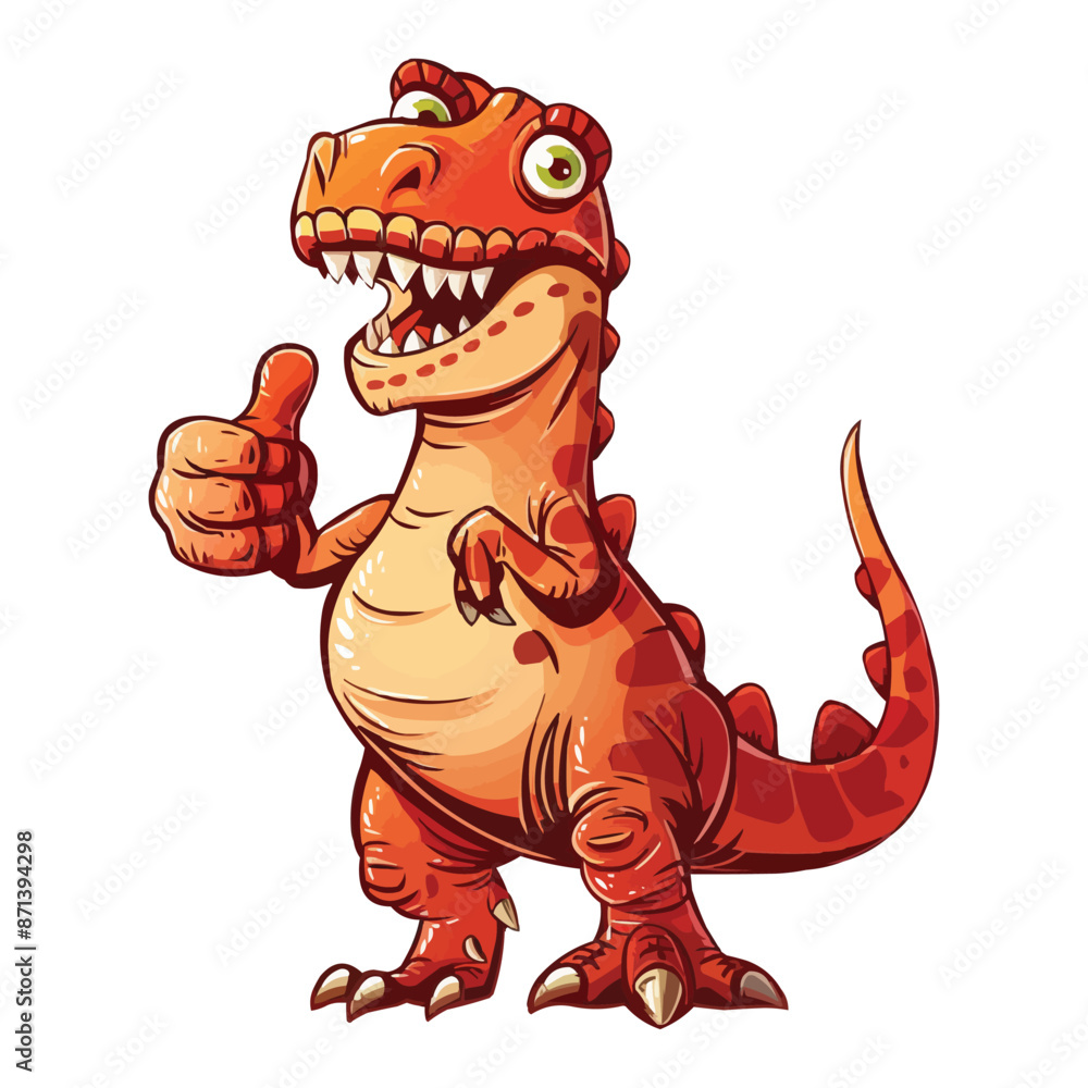 Wall mural Cartoon happy tyrannosaurus giving thumbs up isolated on white background