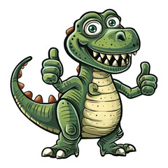 Fototapeta premium Cartoon happy tyrannosaurus giving thumbs up isolated on white background