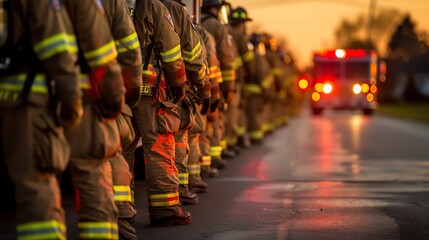 Obraz premium A group of firefighters lined up