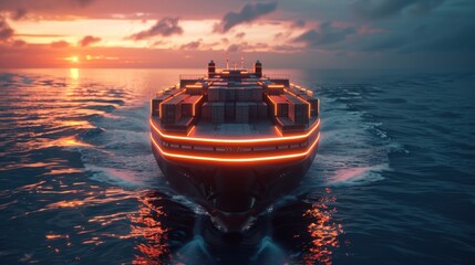 Fototapeta premium Passenger boat cruising on the water at sunset.