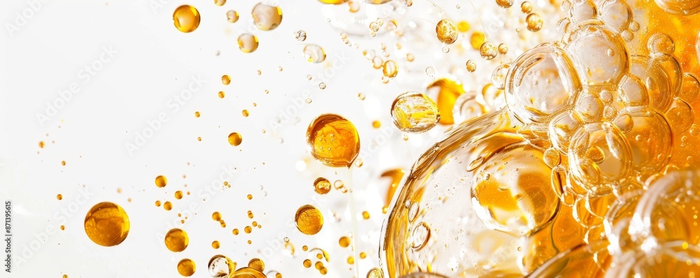 Poster abstract oil and water bubbles against white background creating dynamic and colorful texture