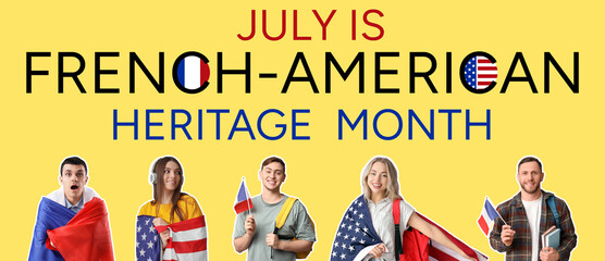 Obraz premium Festive banner for French-American Heritage Month with young students