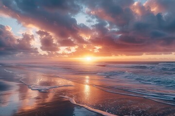Sunset over ocean beach