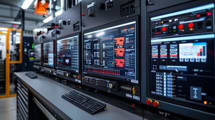 Naklejka premium Innovative system integrating multiple devices, showcasing a seamless blend of modern technology and engineering excellence