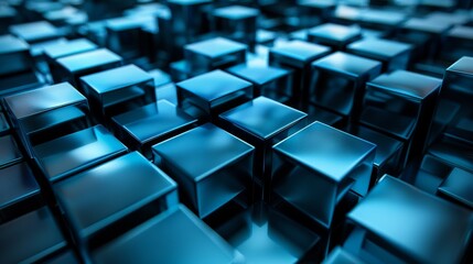 Obraz premium Futuristic blue cubes forming a mesmerizing geometric pattern, providing a sleek and modern abstract background for technology themes.