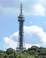 Obraz premium Petrin watchtower built in 1892 in the park on Petrin hill in Prague in the Czech Republic