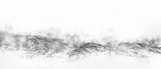 Pencil sketch style, panoramic close-up, high detail scan of dust specks, on white background, Generative AI