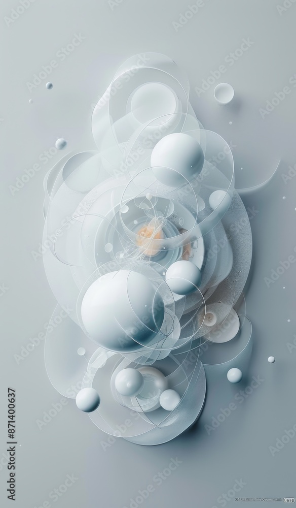 Poster abstract 3d composition of spheres and shapes creating a sense of depth and harmony