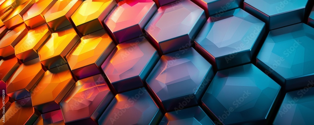 Poster colorful abstract 3d hexagonal pattern with vibrant geometric shapes and a modern design