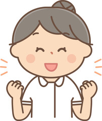 ガッツポーズをする看護師の女性