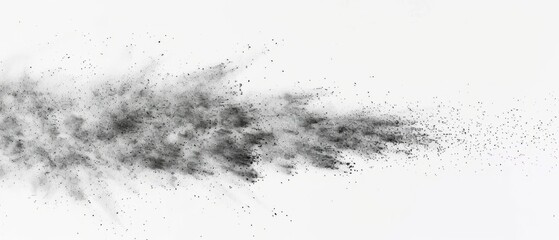 Pencil sketch style, panoramic close-up, high detail scan of scattered dust, on white background, Generative AI