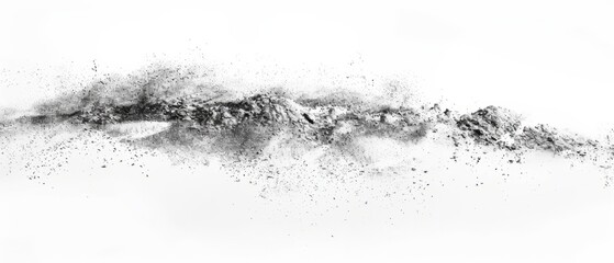 Pencil sketch style, panoramic close-up, high detail scan of settled dust, on white background, Generative AI