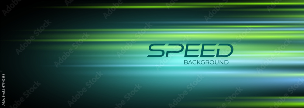 Fototapete speed background with green and blue motion lines effect. black modern wide abstract technology back