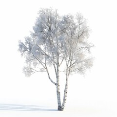 3D Render, Low Poly style of a sturdy birch tree with white bark, on isolated white background, Generative AI