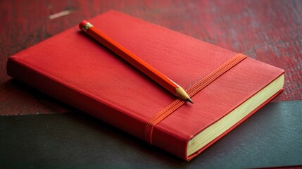 Red notebook and pencil for writing