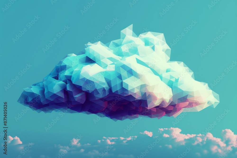 Poster a geometric cloud built from triangular wireframe elements, emphasizing its structured and modular n