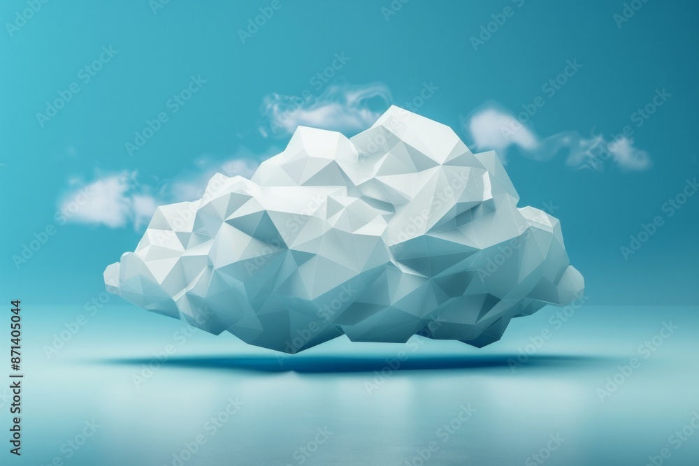 Poster a geometric cloud built from triangular wireframe elements, emphasizing its structured and modular n