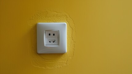 Smiling Power Outlet on Yellow Wall