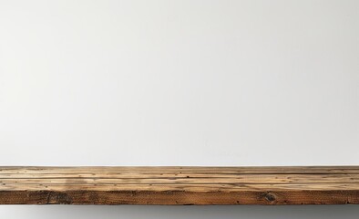 Empty wooden white table over white wall background, product display montage. High quality photo