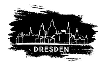 Obraz premium Dresden Germany City Skyline Silhouette. Hand Drawn Sketch. Business Travel and Tourism Concept with Modern Architecture. Dresden Cityscape with Landmarks.