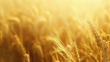 Fototapeta premium Selective focus with shallow depth of green-yellow wheat heads 