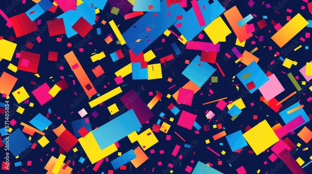 Poster stylized abstract design featuring geometric shapes, bold colors, and dynamic patterns with textured