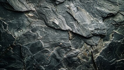 Black white stone texture. Rock surface. Close-up. Like a old rough concrete wall. Dark gray grunge background with space for design. Template. Backdrop. Wide banner.