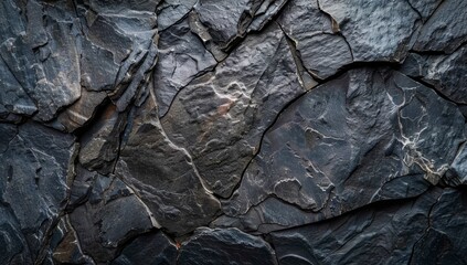 Black white stone texture. Rock surface. Close-up. Like a old rough concrete wall. Dark gray grunge background with space for design. Template. Backdrop. Wide banner.