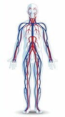 Detailed illustration of the human circulatory system highlighting veins and arteries in the human body anatomy medical diagram.