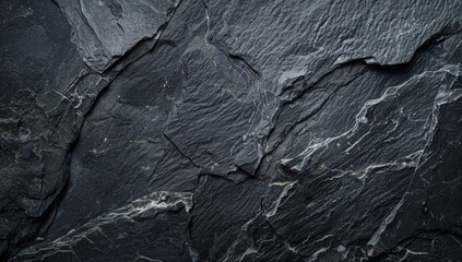 Black white stone texture. Rock surface. Close-up. Like a old rough concrete wall. Dark gray grunge background with space for design. Template. Backdrop. Wide banner.