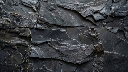Black white stone texture. Rock surface. Close-up. Like a old rough concrete wall. Dark gray grunge background with space for design. Template. Backdrop. Wide banner.