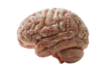 A detailed 3D illustration of a human brain isolated on a white background, highlighting the anatomy and cerebral structure