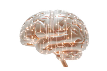 Human Brain with Circuitry and Glowing Lights
