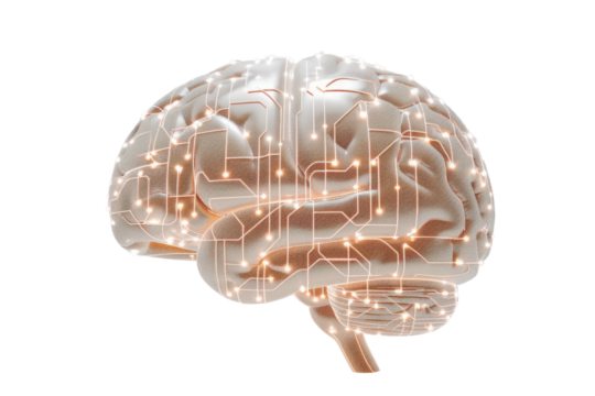 Human Brain with Circuitry and Glowing Lights