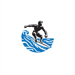 black and white surfer vector logo element illustration symbol surfing person silhouette water surfer