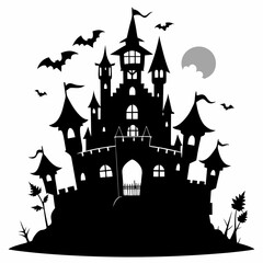 halloween castle with bats vector