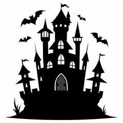 halloween castle with bats vector
