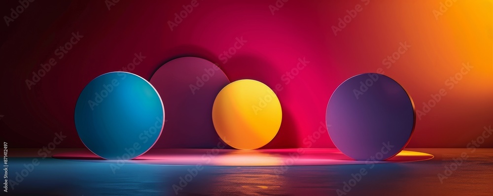 Poster abstract background with three colorful circles in vibrant lighting