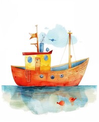 ship watercolor illustration isolated on a white background