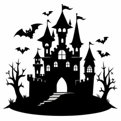 halloween castle with bats vector