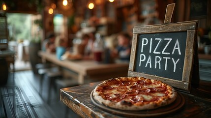 Pizza party - children - kids - sign - pies - pepperoni - cheese 